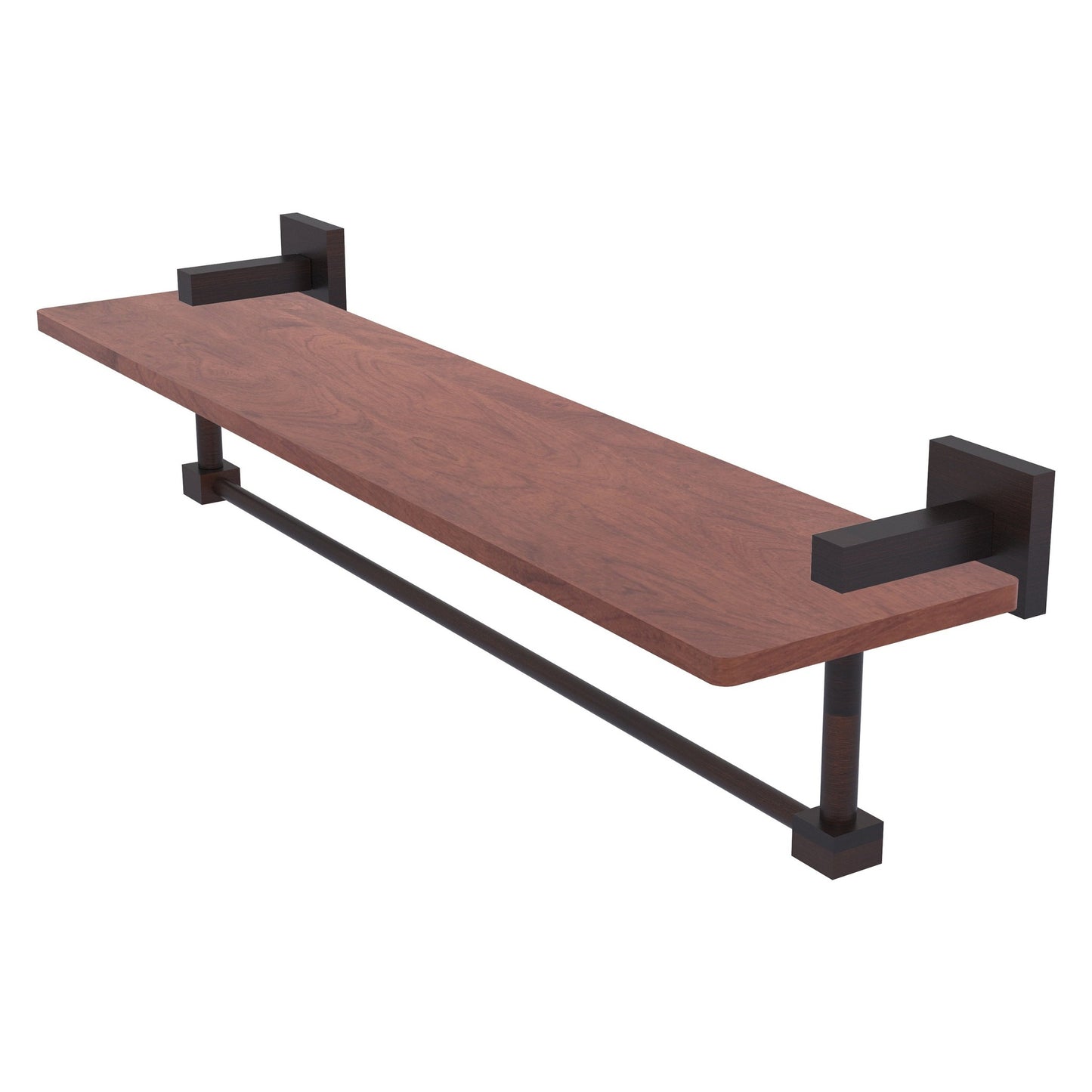 Allied Brass Montero 22" x 5" Venetian Bronze Solid Brass Solid IPE Ironwood Shelf With Integrated Towel Bar