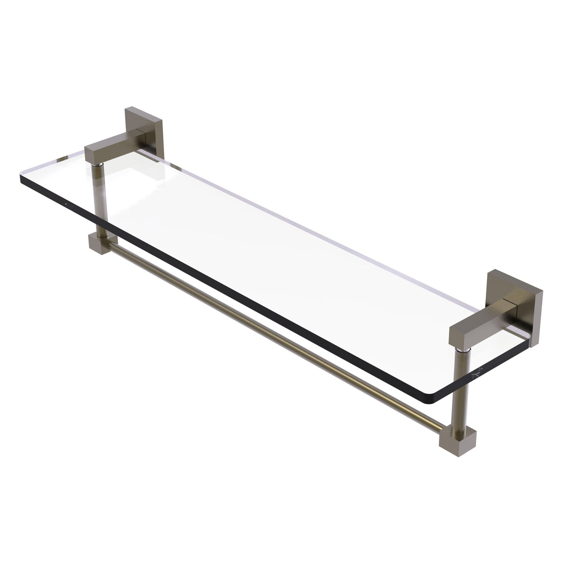 Allied Brass Montero 22" x 5.7" Antique Brass Solid Brass Glass Vanity Shelf With Integrated Towel Bar