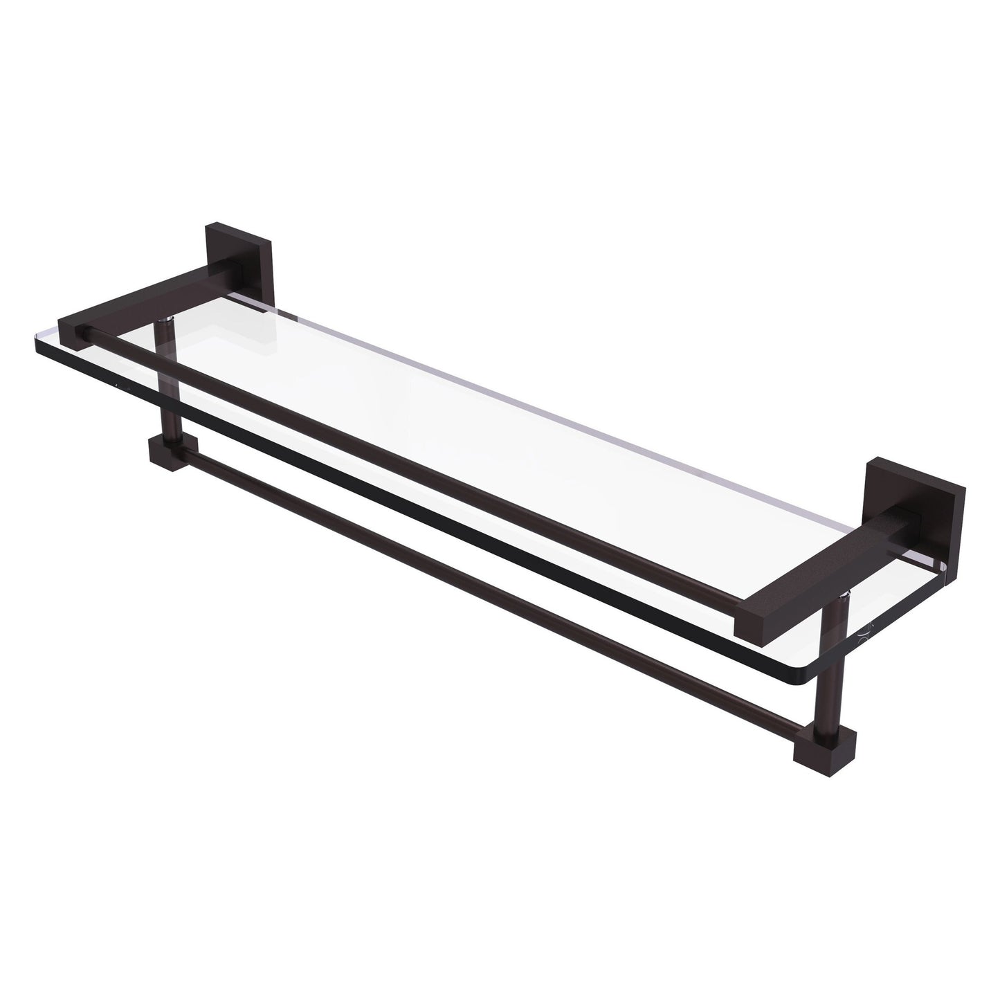 Allied Brass Montero 22" x 5.7" Antique Bronze Solid Brass Gallery Glass Shelf With Towel Bar