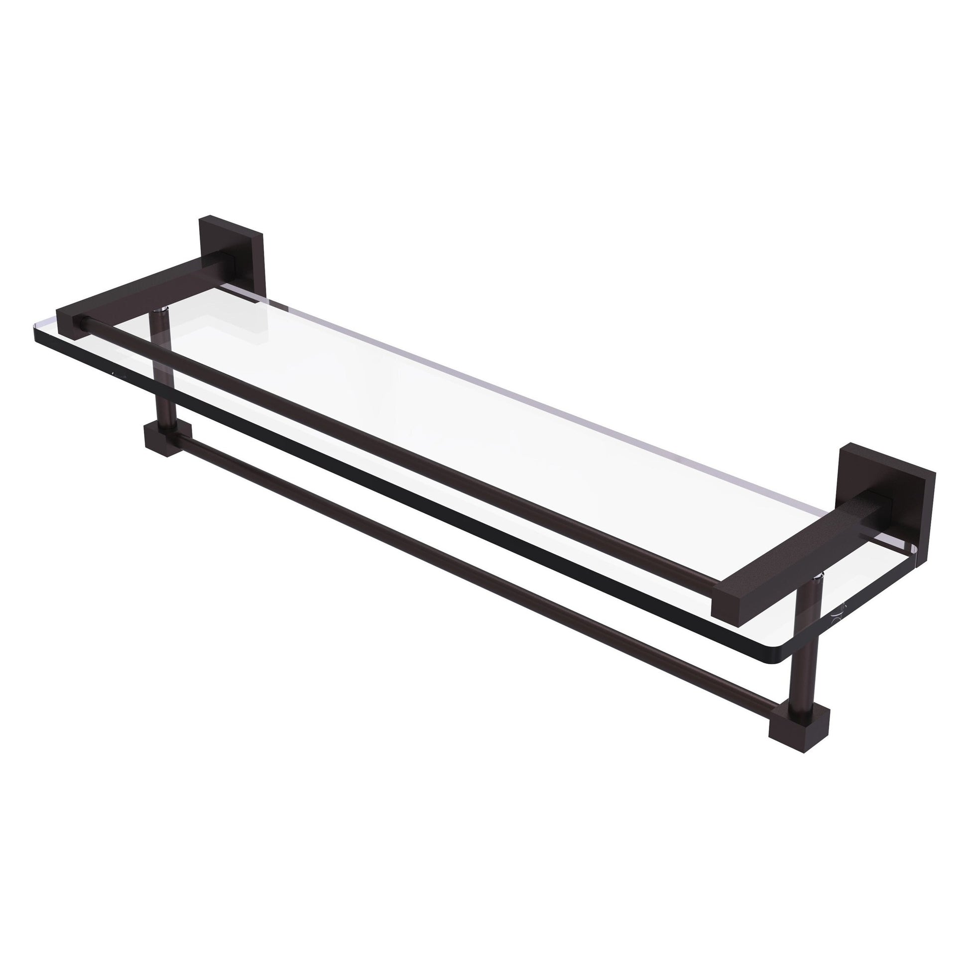 Allied Brass Montero 22" x 5.7" Antique Bronze Solid Brass Gallery Glass Shelf With Towel Bar