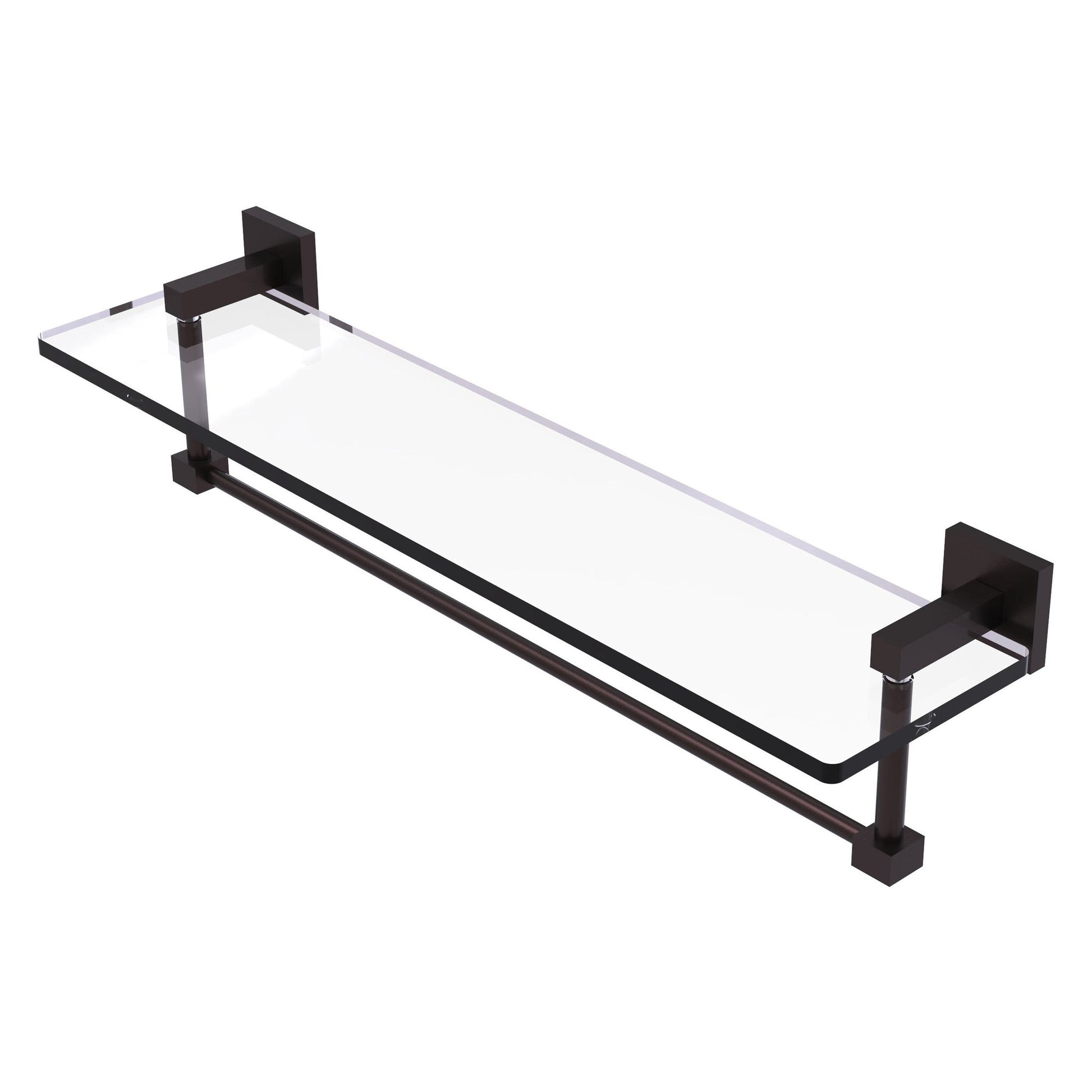 Allied Brass Montero 22" x 5.7" Antique Bronze Solid Brass Glass Vanity Shelf With Integrated Towel Bar
