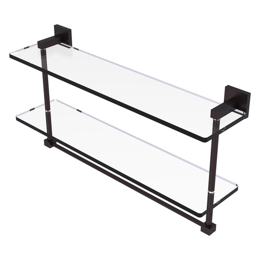 Allied Brass Montero 22" x 5.7" Antique Bronze Solid Brass Two-Tiered Glass Shelf With Integrated Towel Bar