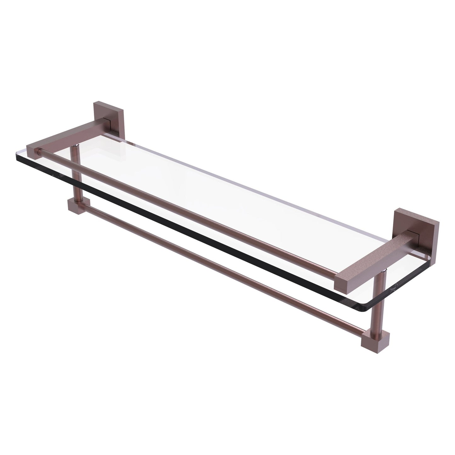 Allied Brass Montero 22" x 5.7" Antique Copper Solid Brass Gallery Glass Shelf With Towel Bar