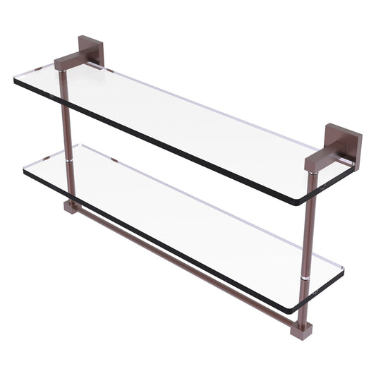 Allied Brass Montero 22" x 5.7" Antique Copper Solid Brass Two-Tiered Glass Shelf With Integrated Towel Bar