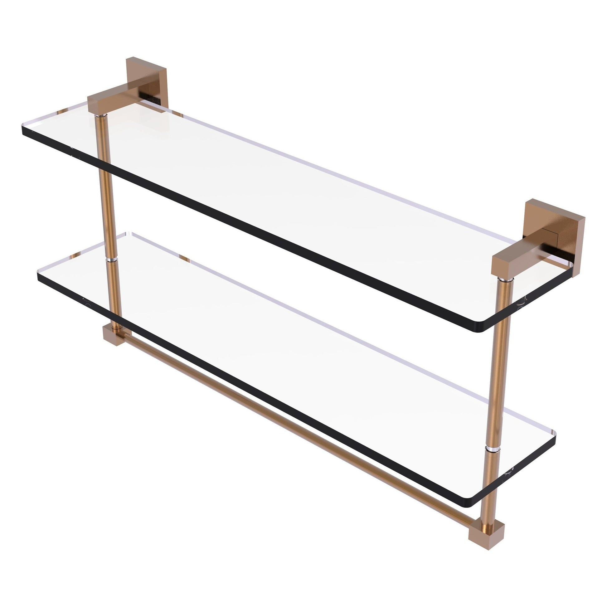 Allied Brass Montero 22" x 5.7" Brushed Bronze Solid Brass Two-Tiered Glass Shelf With Integrated Towel Bar