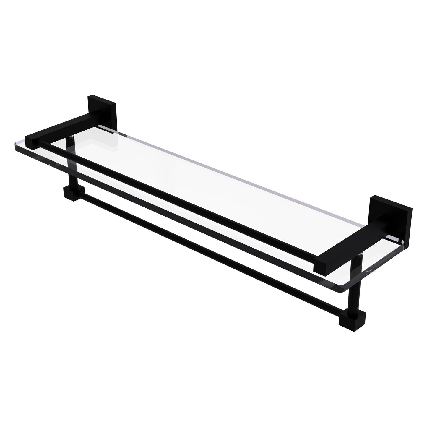 Allied Brass Montero 22" x 5.7" Matte Black Solid Brass Gallery Glass Shelf With Towel Bar