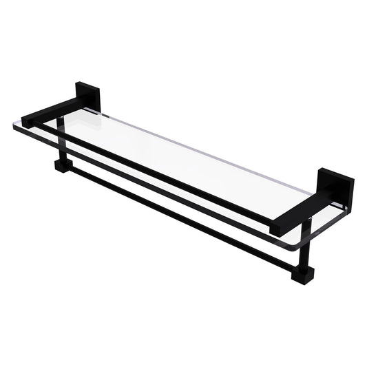 Allied Brass Montero 22" x 5.7" Matte Black Solid Brass Gallery Glass Shelf With Towel Bar