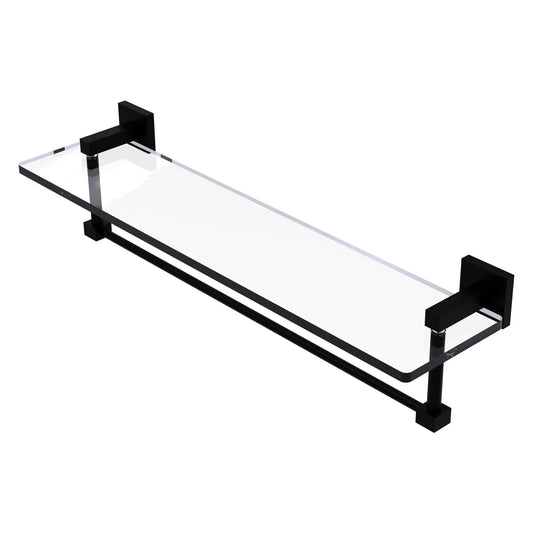 Allied Brass Montero 22" x 5.7" Matte Black Solid Brass Glass Vanity Shelf With Integrated Towel Bar