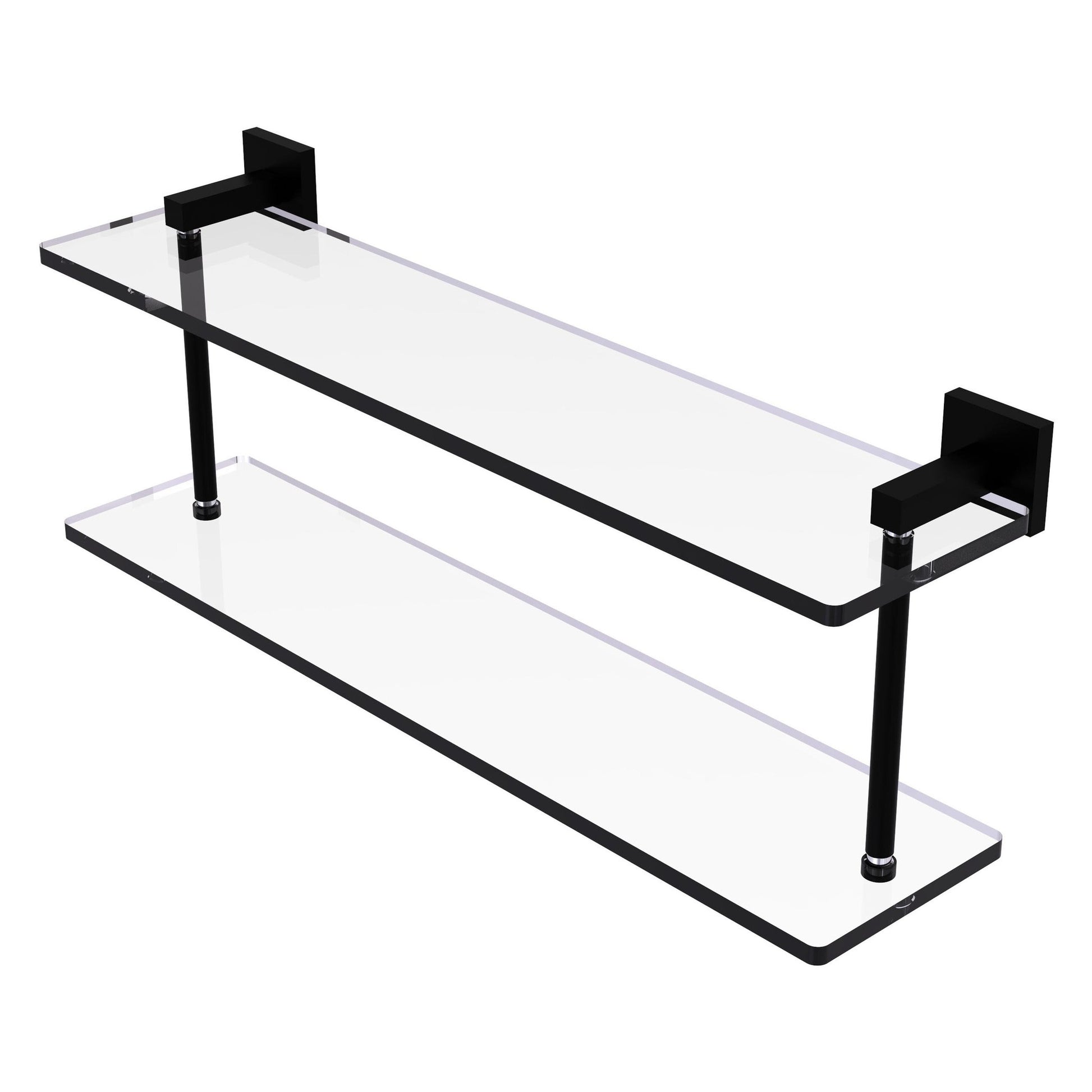 Allied Brass Montero 22" x 5.7" Matte Black Solid Brass Two-Tiered Glass Shelf
