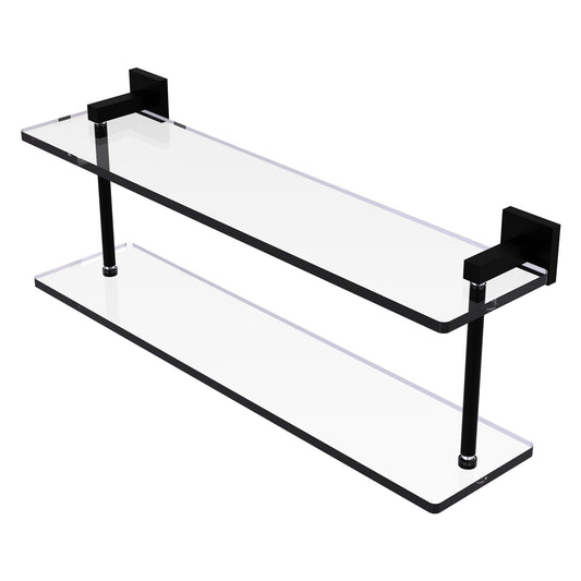 Allied Brass Montero 22" x 5.7" Matte Black Solid Brass Two-Tiered Glass Shelf