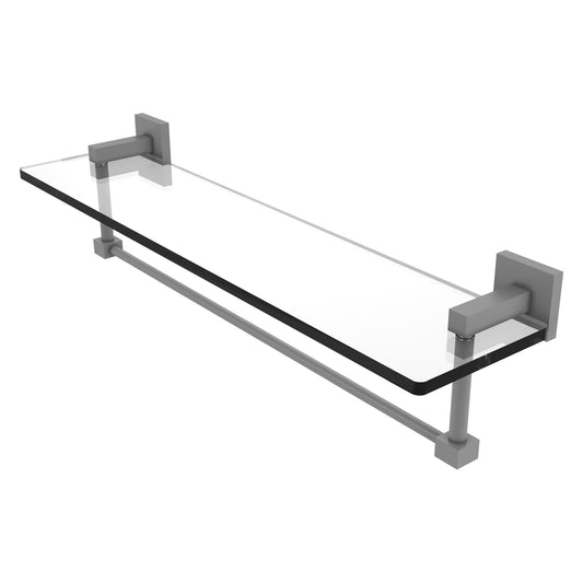 Allied Brass Montero 22" x 5.7" Matte Gray Solid Brass Glass Vanity Shelf With Integrated Towel Bar
