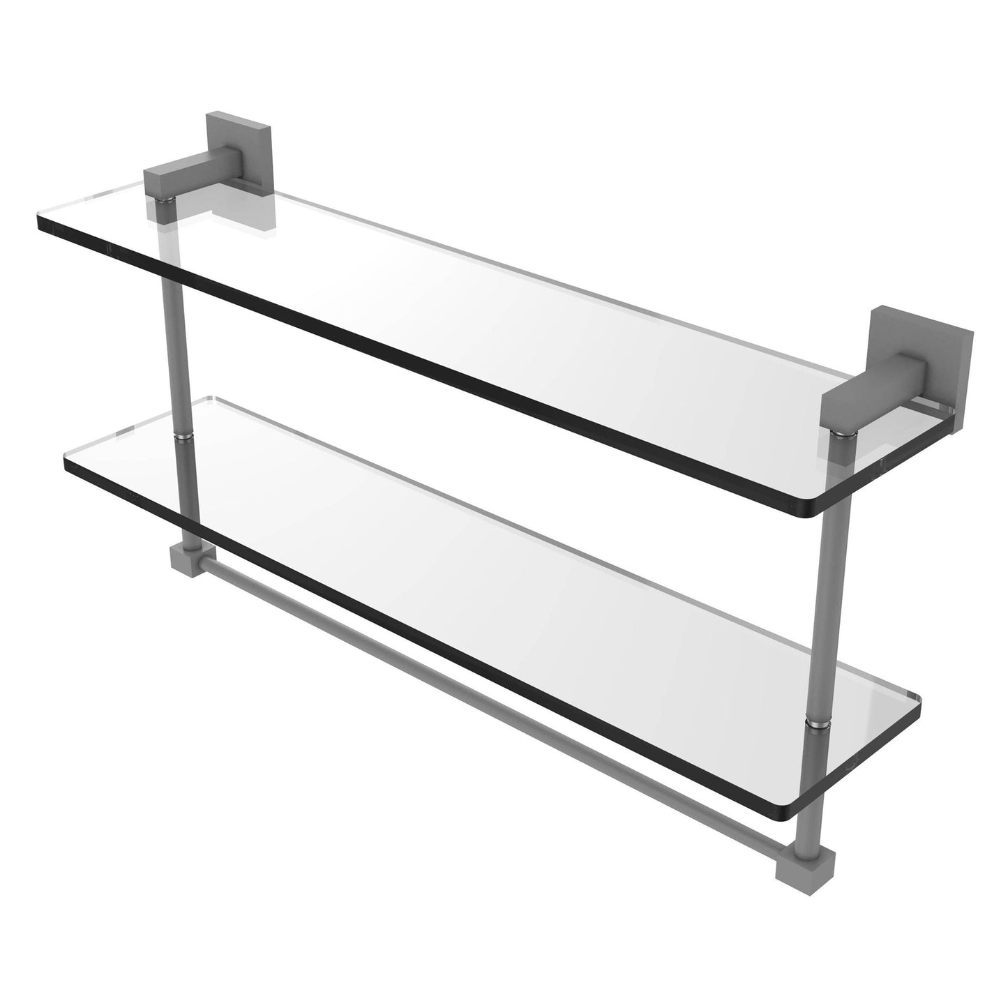 Allied Brass Montero 22" x 5.7" Matte Gray Solid Brass Two-Tiered Glass Shelf With Integrated Towel Bar