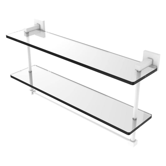Allied Brass Montero 22" x 5.7" Matte White Solid Brass Two-Tiered Glass Shelf With Integrated Towel Bar