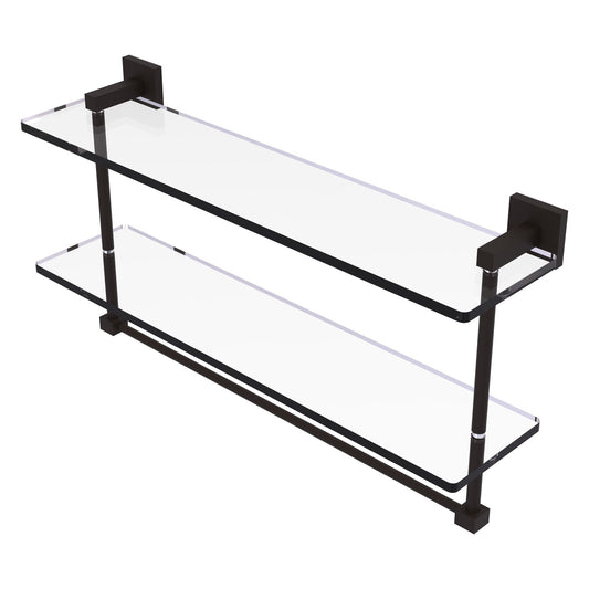 Allied Brass Montero 22" x 5.7" Oil Rubbed Bronze Solid Brass Two-Tiered Glass Shelf With Integrated Towel Bar