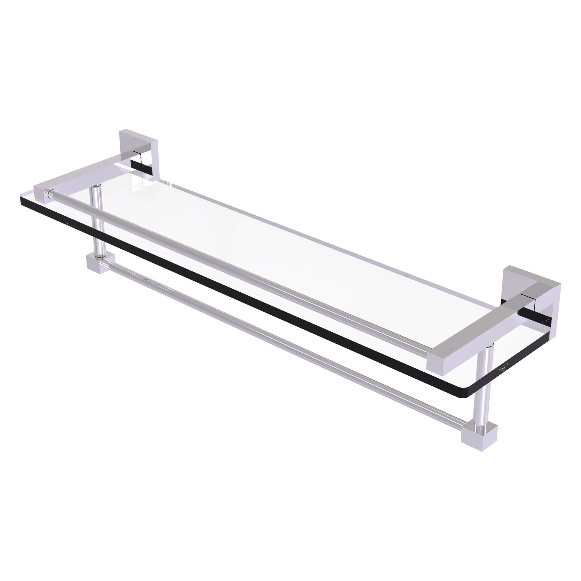 Allied Brass Montero 22" x 5.7" Polished Chrome Solid Brass Gallery Glass Shelf With Towel Bar