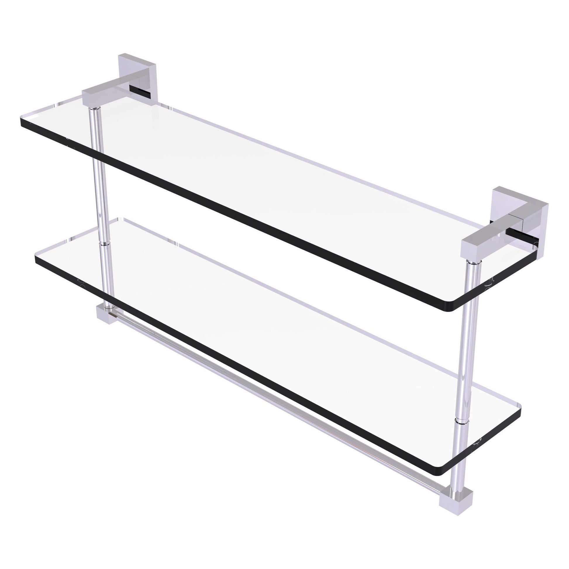 Allied Brass Montero 22" x 5.7" Polished Chrome Solid Brass Two-Tiered Glass Shelf With Integrated Towel Bar