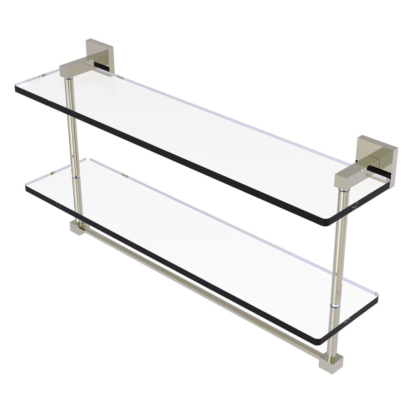 Allied Brass Montero 22" x 5.7" Polished Nickel Solid Brass Two-Tiered Glass Shelf With Integrated Towel Bar