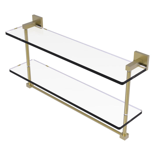 Allied Brass Montero 22" x 5.7" Satin Brass Solid Brass Two-Tiered Glass Shelf With Integrated Towel Bar