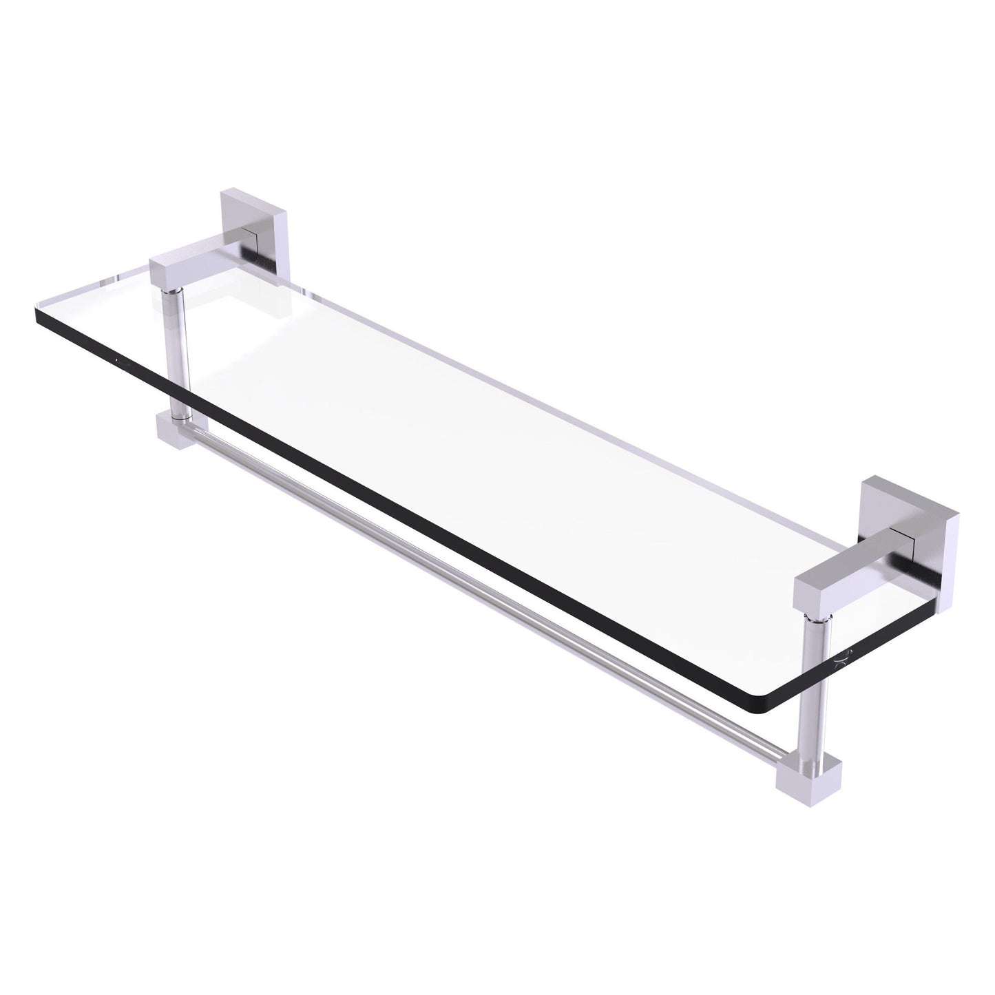 Allied Brass Montero 22" x 5.7" Satin Chrome Solid Brass Glass Vanity Shelf With Integrated Towel Bar