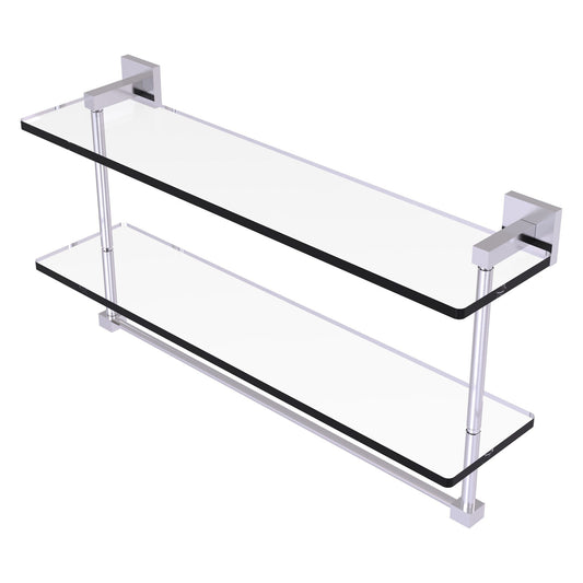 Allied Brass Montero 22" x 5.7" Satin Chrome Solid Brass Two-Tiered Glass Shelf With Integrated Towel Bar