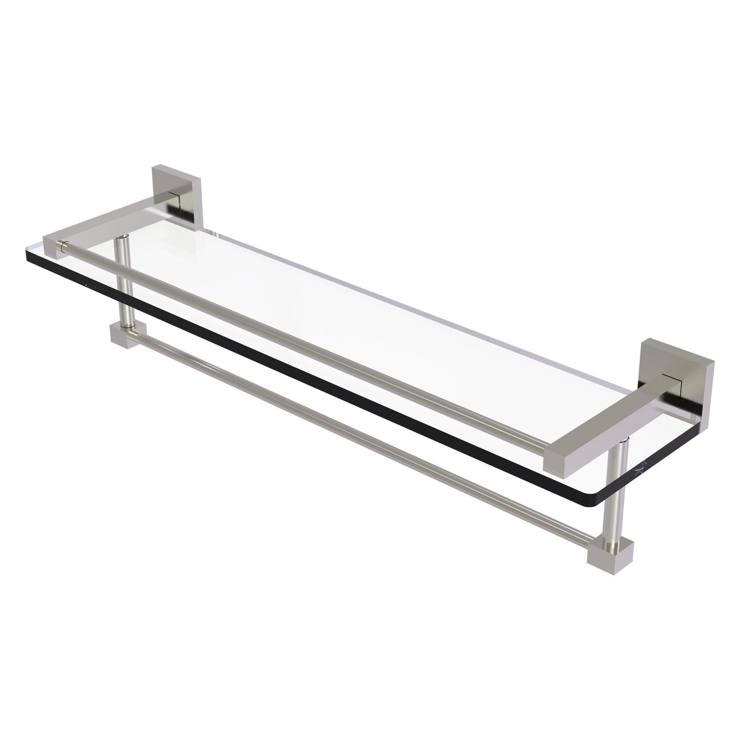 Allied Brass Montero 22" x 5.7" Satin Nickel Solid Brass Gallery Glass Shelf With Towel Bar