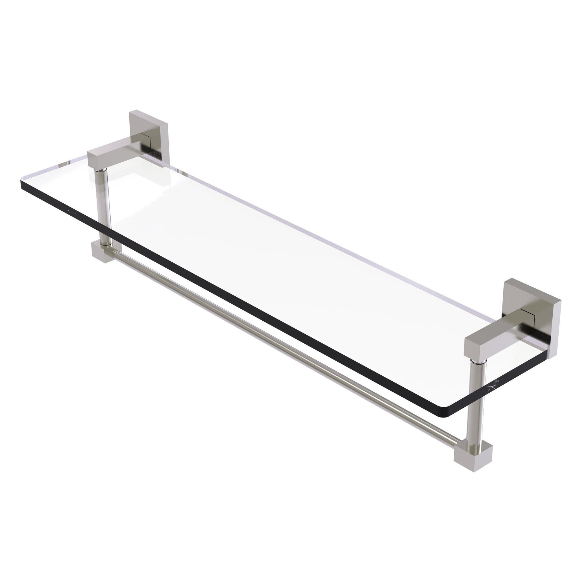 Allied Brass Montero 22" x 5.7" Satin Nickel Solid Brass Glass Vanity Shelf With Integrated Towel Bar
