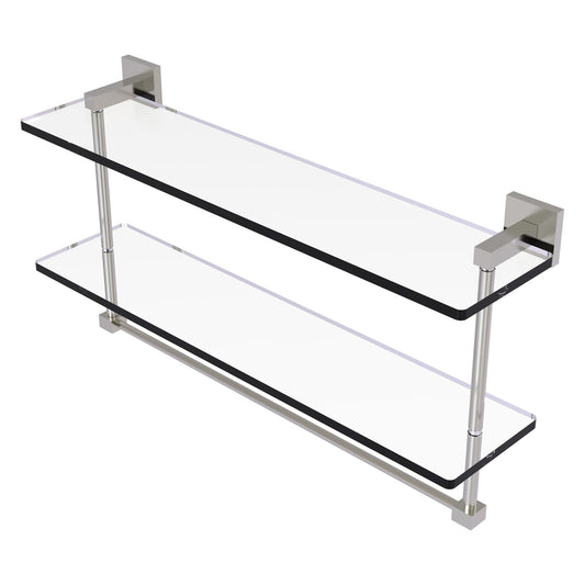 Allied Brass Montero 22" x 5.7" Satin Nickel Solid Brass Two-Tiered Glass Shelf With Integrated Towel Bar
