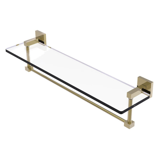 Allied Brass Montero 22" x 5.7" Unlacquered Brass Solid Brass Glass Vanity Shelf With Integrated Towel Bar