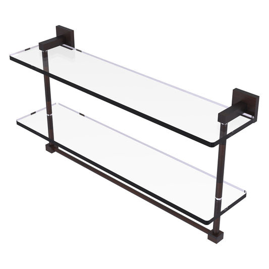 Allied Brass Montero 22" x 5.7" Venetian Bronze Solid Brass Two-Tiered Glass Shelf With Integrated Towel Bar