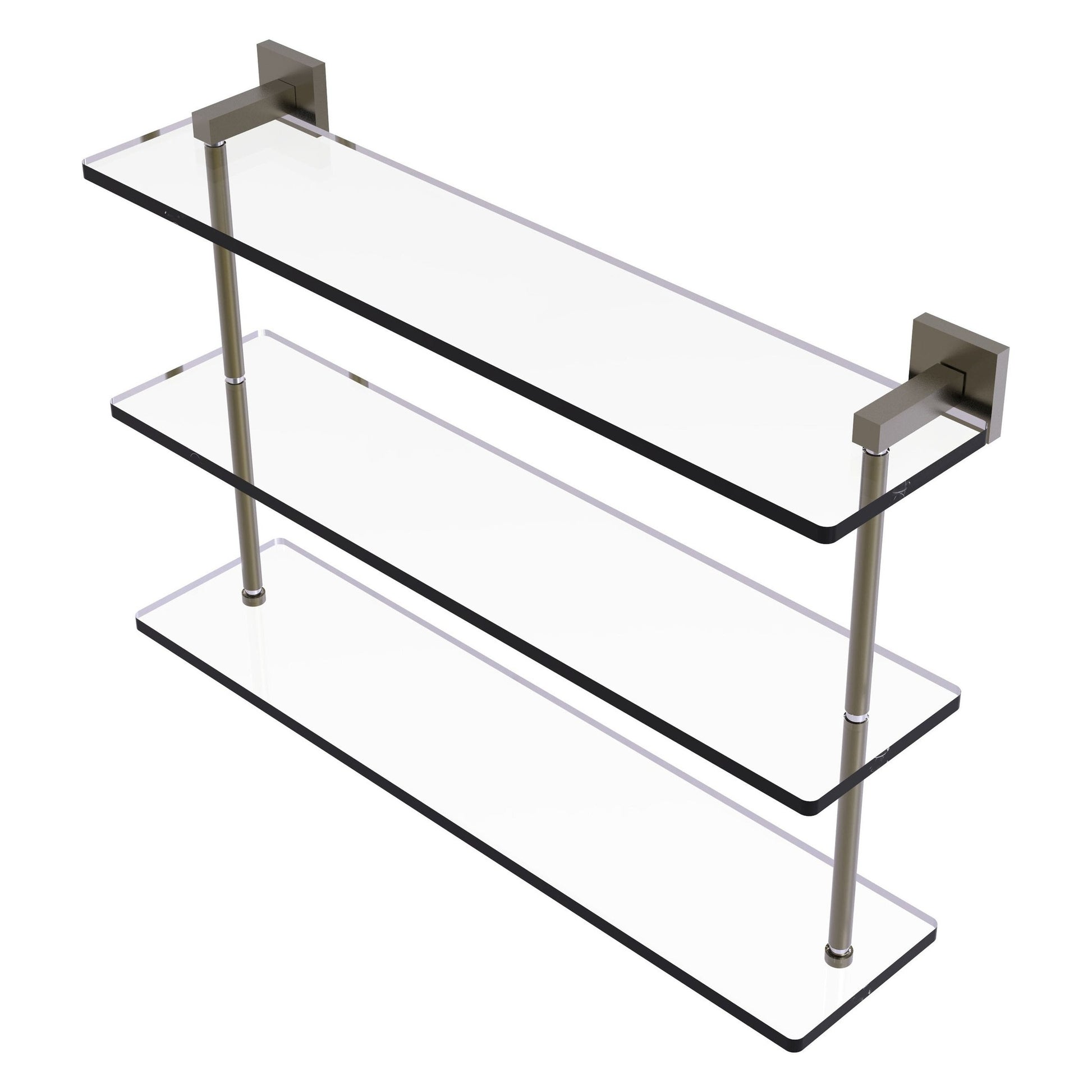 Allied Brass Montero 22" x 6.2" Antique Brass Solid Brass Triple-Tiered Glass Shelf