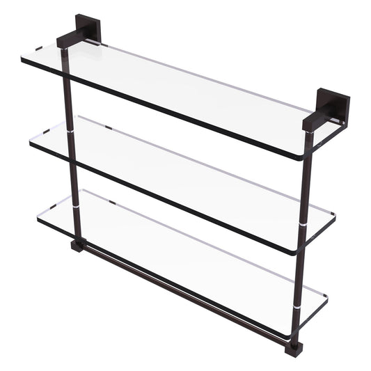 Allied Brass Montero 22" x 6.2" Antique Bronze Solid Brass Triple-Tiered Glass Shelf With Integrated Towel Bar