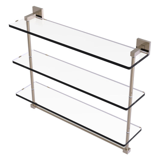 Allied Brass Montero 22" x 6.2" Antique Pewter Solid Brass Triple-Tiered Glass Shelf With Integrated Towel Bar