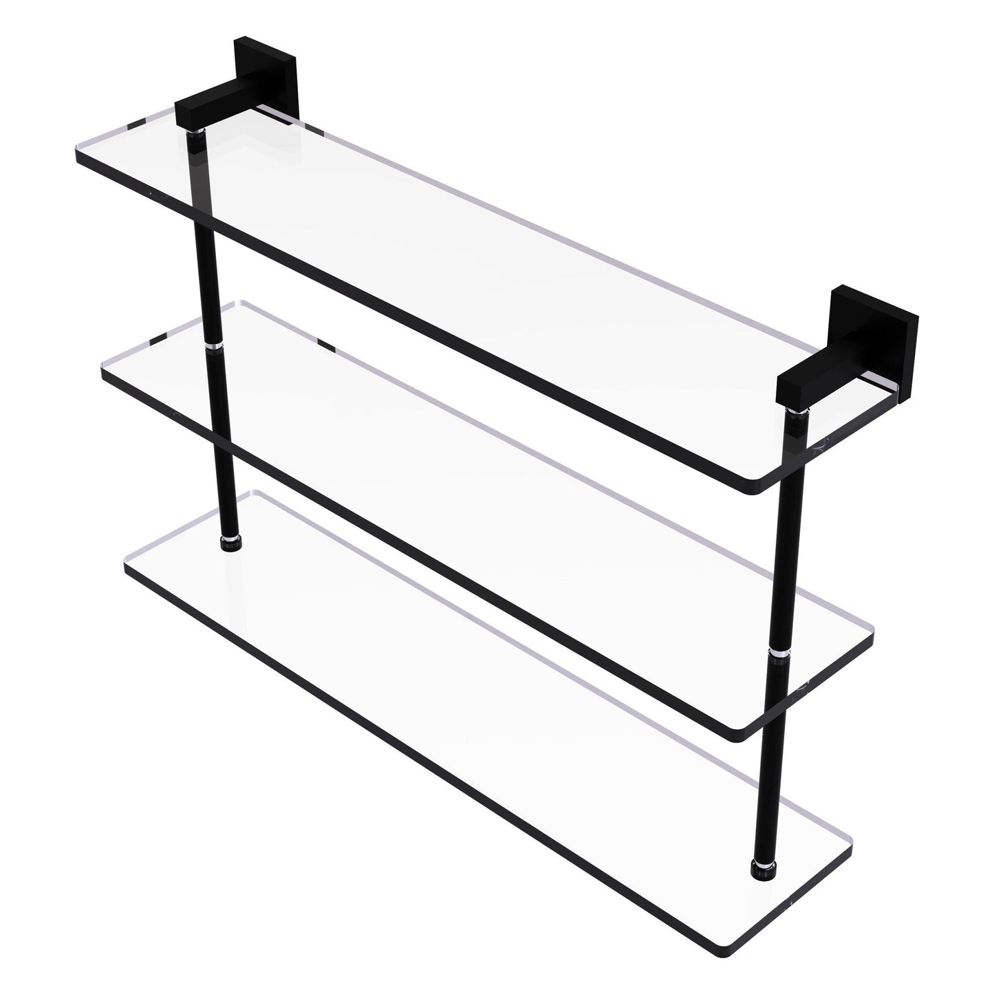Allied Brass Montero 22" x 6.2" Matte Black Solid Brass Triple-Tiered Glass Shelf