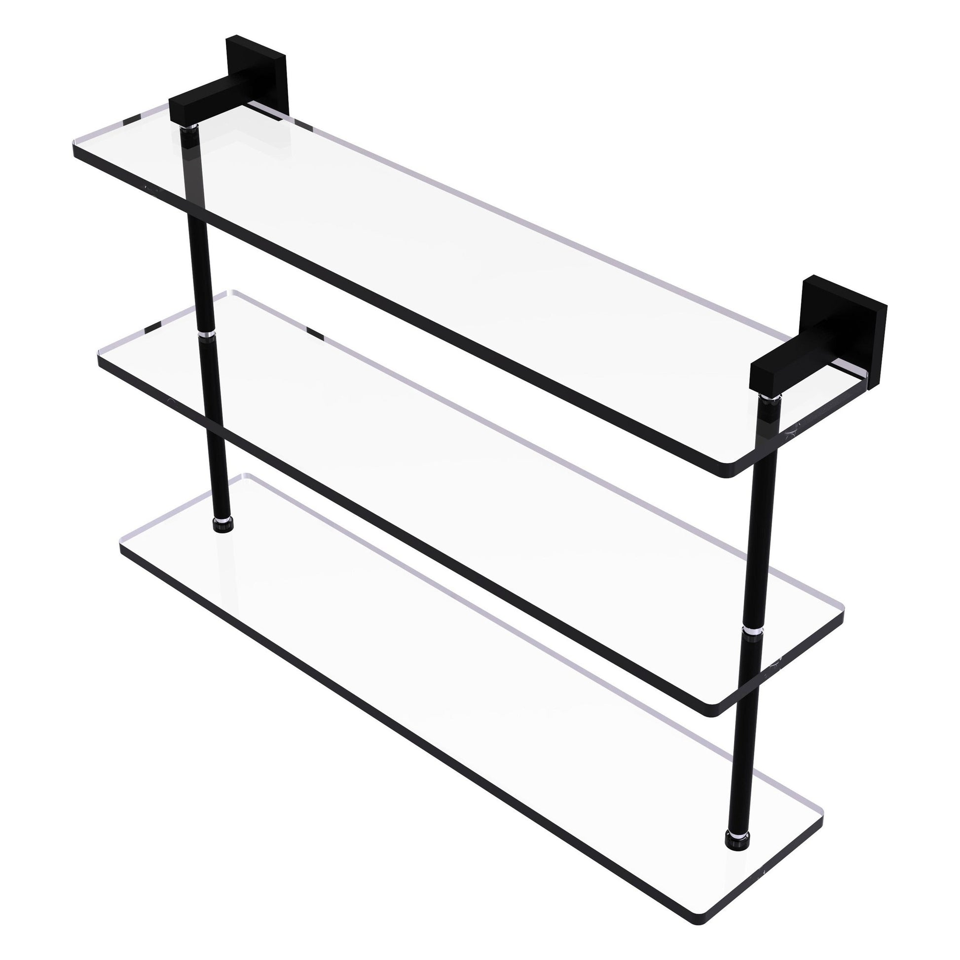 Allied Brass Montero 22" x 6.2" Matte Black Solid Brass Triple-Tiered Glass Shelf