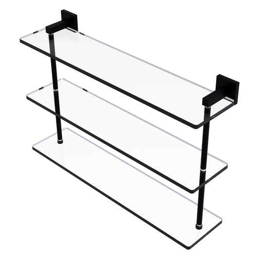 Allied Brass Montero 22" x 6.2" Matte Black Solid Brass Triple-Tiered Glass Shelf
