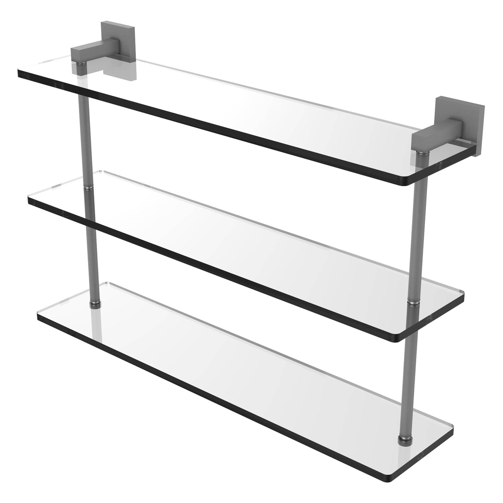 Allied Brass Montero 22" x 6.2" Matte Gray Solid Brass Triple-Tiered Glass Shelf