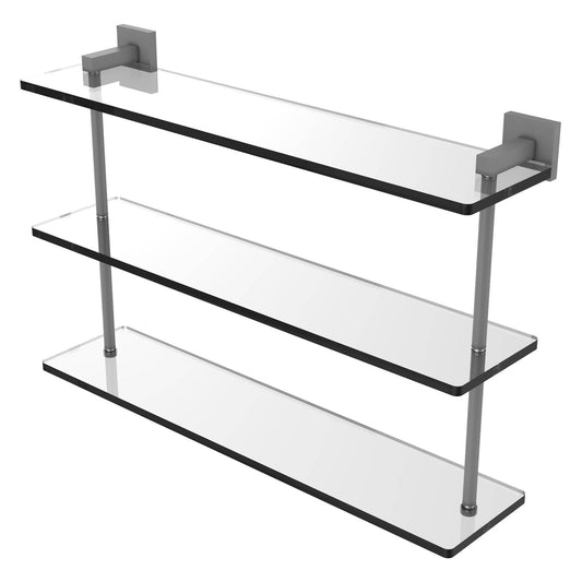Allied Brass Montero 22" x 6.2" Matte Gray Solid Brass Triple-Tiered Glass Shelf