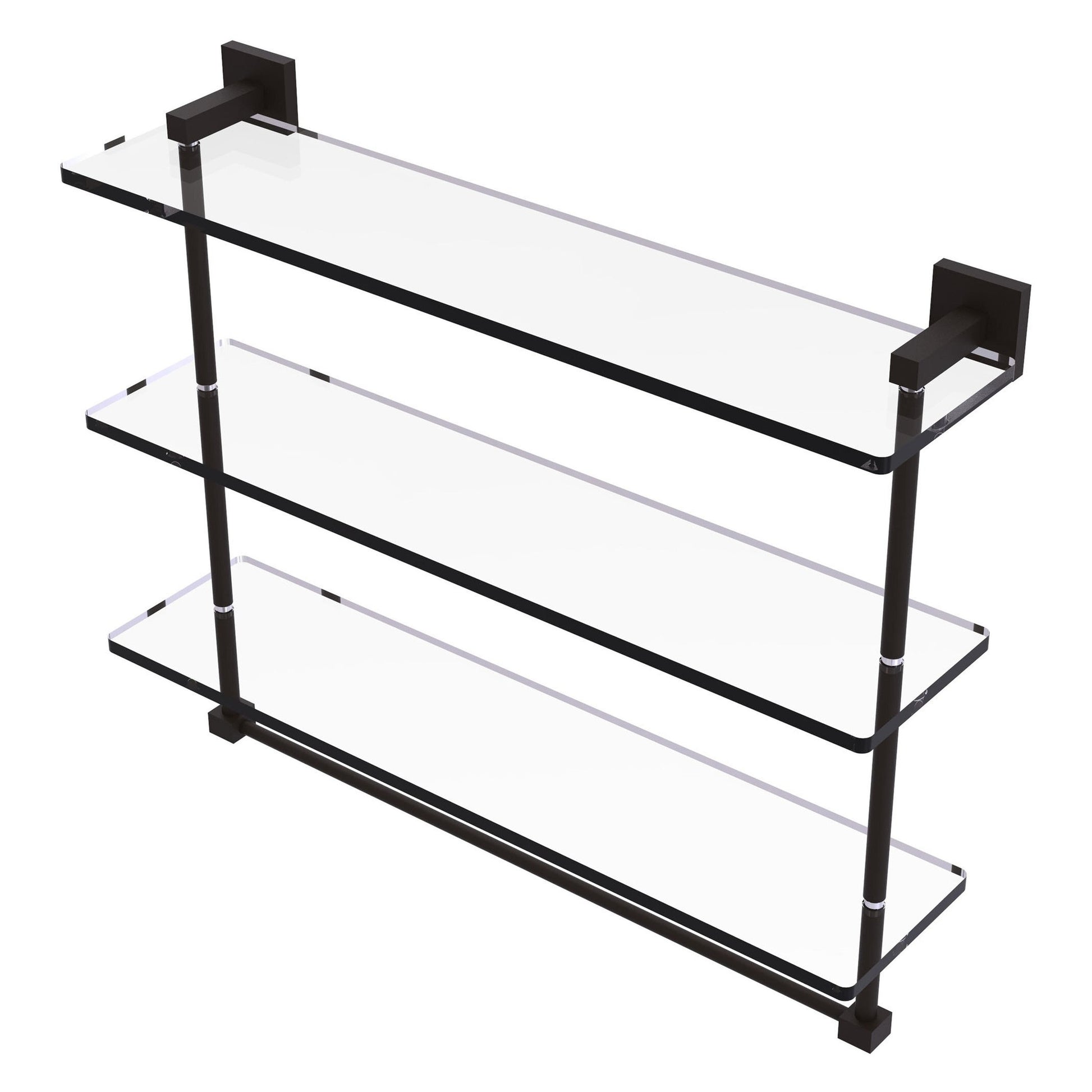 Allied Brass Montero 22" x 6.2" Oil Rubbed Bronze Solid Brass Triple-Tiered Glass Shelf With Integrated Towel Bar