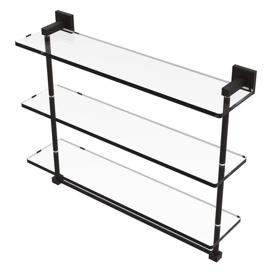 Allied Brass Montero 22" x 6.2" Oil Rubbed Bronze Solid Brass Triple-Tiered Glass Shelf With Integrated Towel Bar
