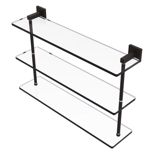 Allied Brass Montero 22" x 6.2" Oil Rubbed Bronze Solid Brass Triple-Tiered Glass Shelf
