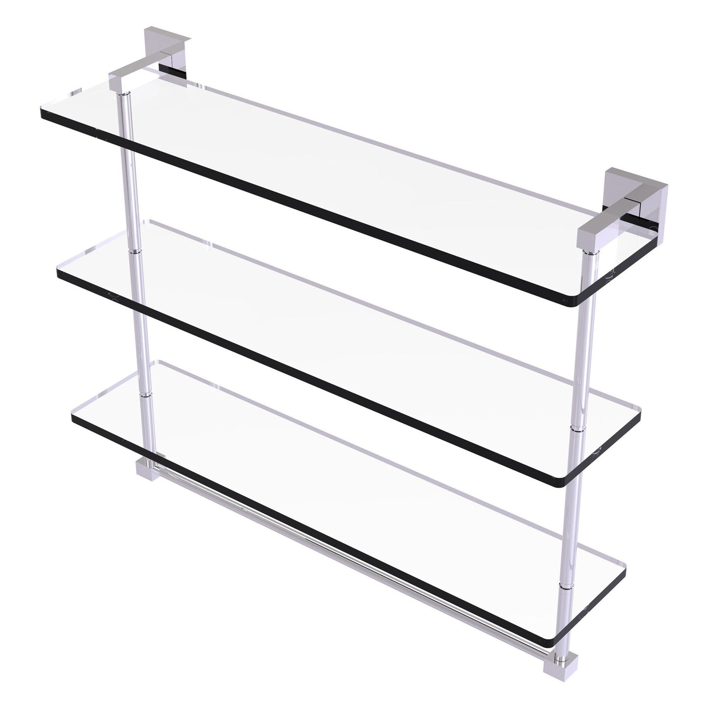 Allied Brass Montero 22" x 6.2" Polished Chrome Solid Brass Triple-Tiered Glass Shelf With Integrated Towel Bar
