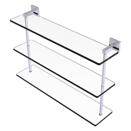 Allied Brass Montero 22" x 6.2" Satin Chrome Solid Brass Triple-Tiered Glass Shelf