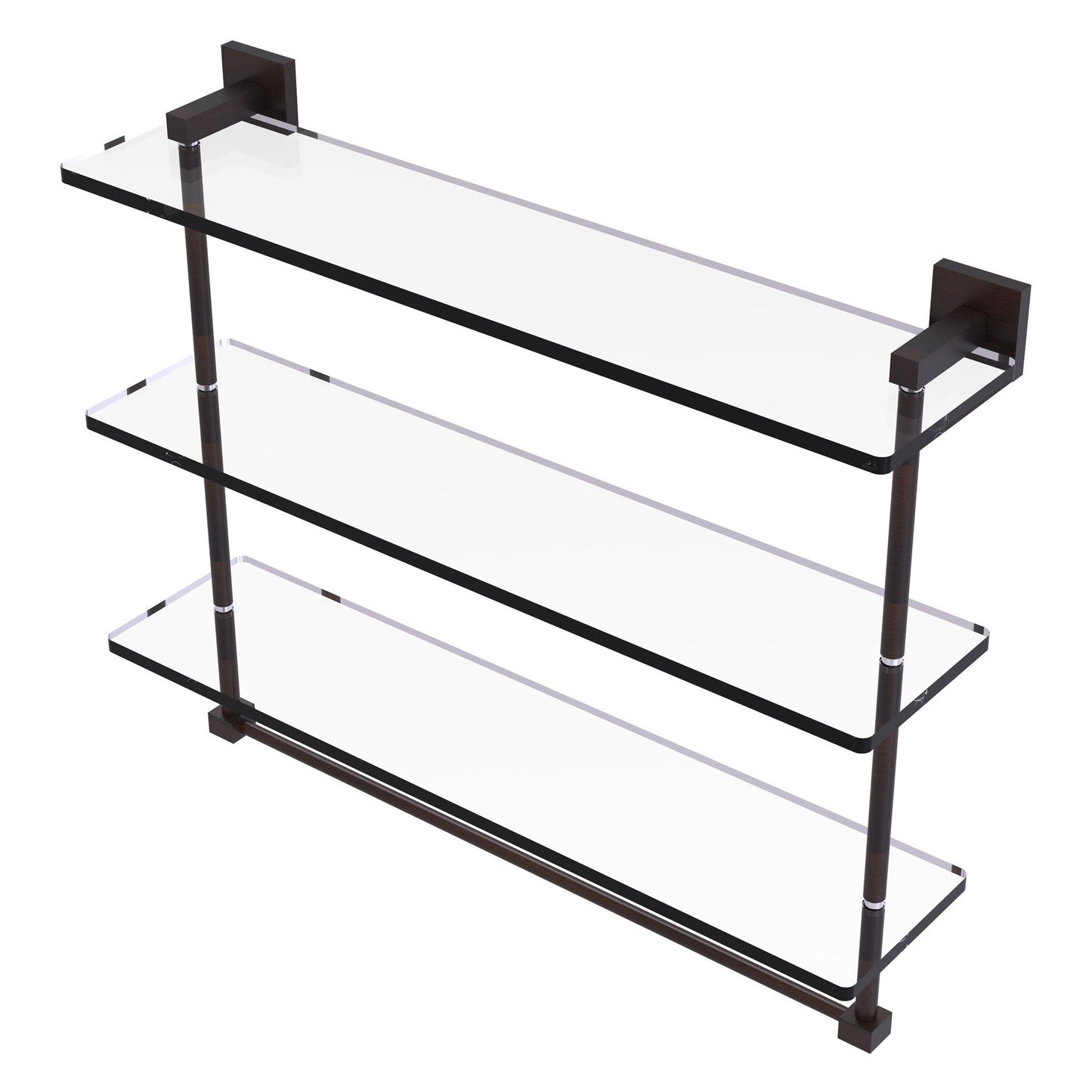 Allied Brass Montero 22" x 6.2" Venetian Bronze Solid Brass Triple-Tiered Glass Shelf With Integrated Towel Bar