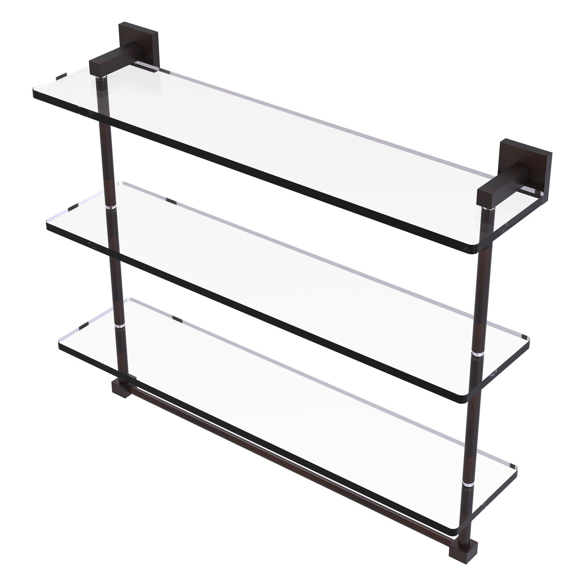 Allied Brass Montero 22" x 6.2" Venetian Bronze Solid Brass Triple-Tiered Glass Shelf With Integrated Towel Bar