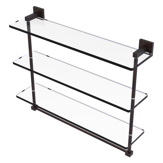 Allied Brass Montero 22" x 6.2" Venetian Bronze Solid Brass Triple-Tiered Glass Shelf With Integrated Towel Bar