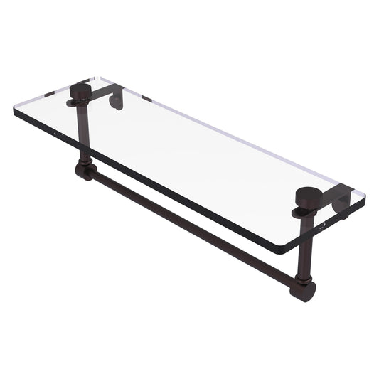 Allied Brass NS-1/16TB 16" x 5" Antique Bronze Solid Brass Glass Vanity Shelf With Integrated Towel Bar