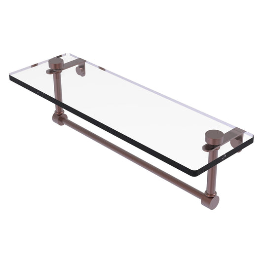Allied Brass NS-1/16TB 16" x 5" Antique Copper Solid Brass Glass Vanity Shelf With Integrated Towel Bar