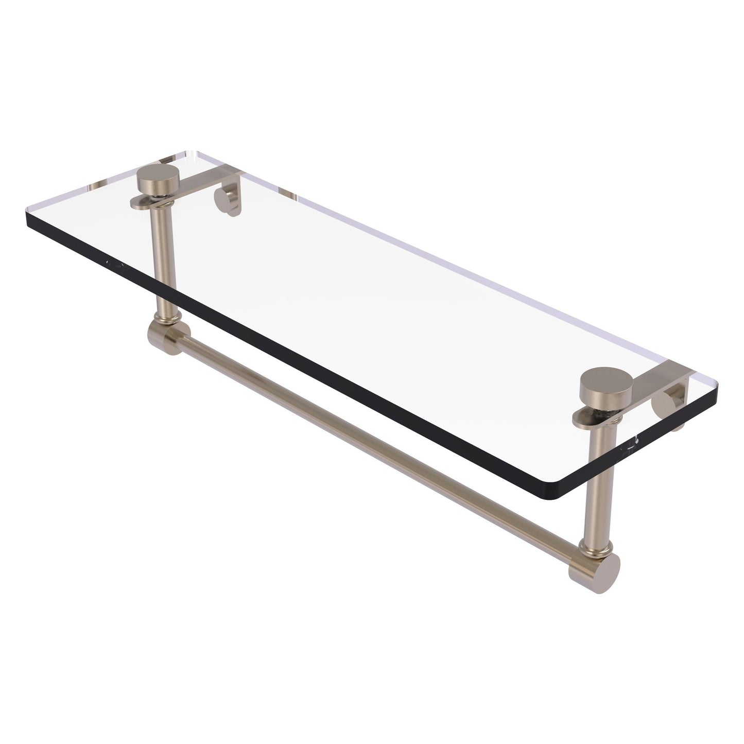 Allied Brass NS-1/16TB 16" x 5" Antique Pewter Solid Brass Glass Vanity Shelf With Integrated Towel Bar