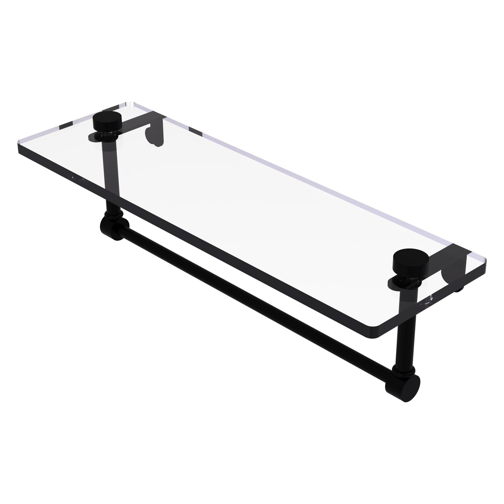 Allied Brass NS-1/16TB 16" x 5" Matte Black Solid Brass Glass Vanity Shelf With Integrated Towel Bar