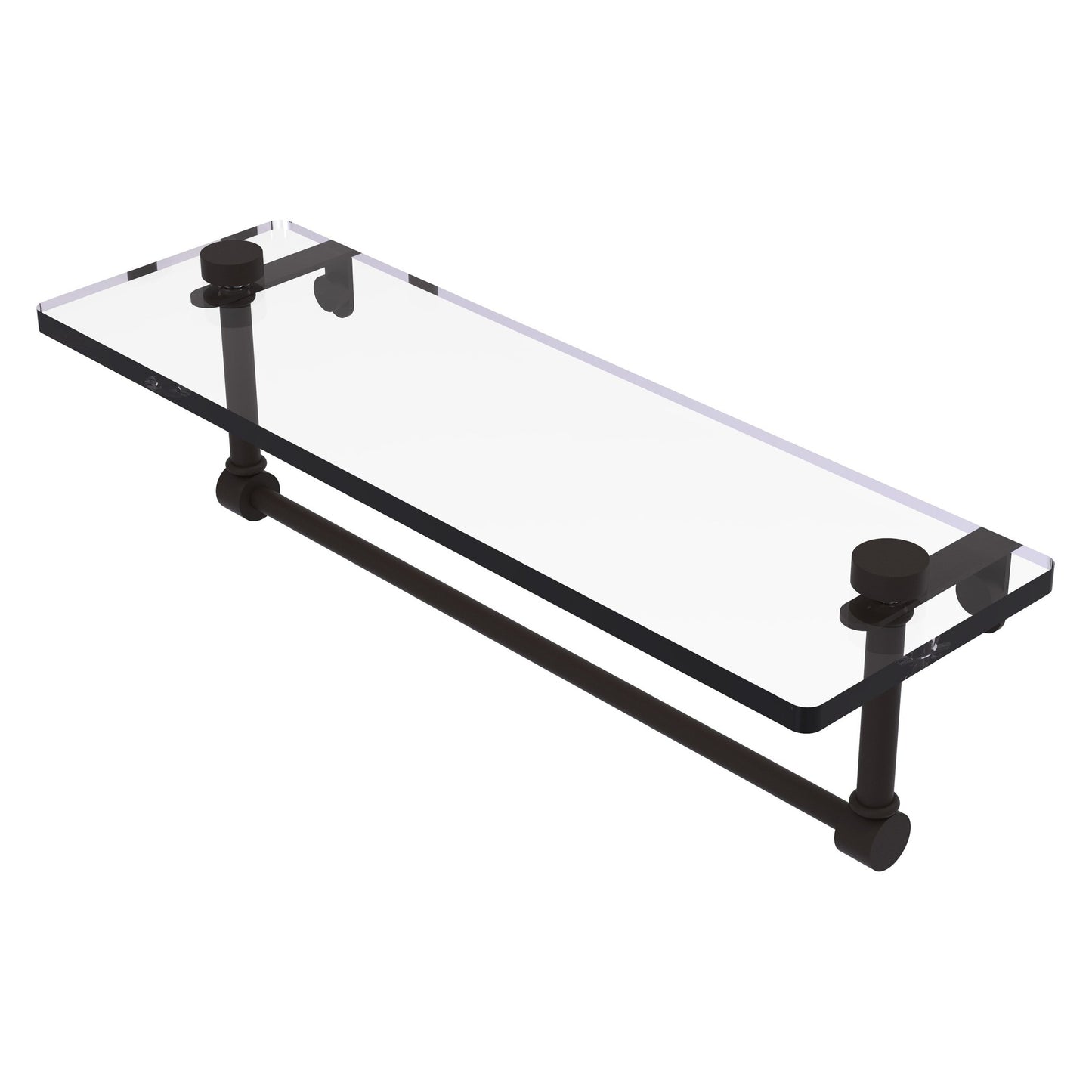 Allied Brass NS-1/16TB 16" x 5" Oil Rubbed Bronze Solid Brass Glass Vanity Shelf With Integrated Towel Bar